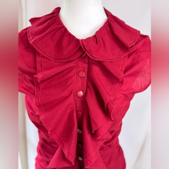 Red Ruffled & Ruched Top - Picture 7 of 9